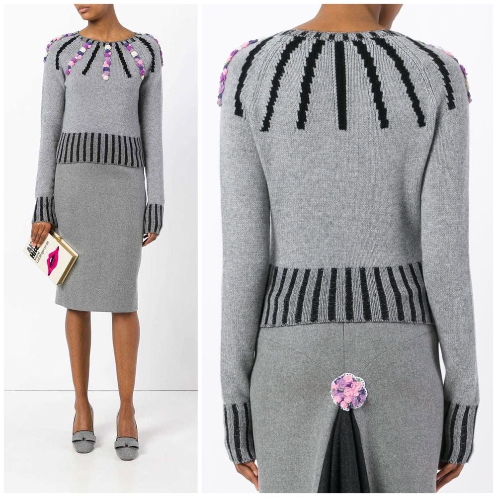 Olympia Le-Tan Cashmere Margot Embroidered Sweater in Grey Medium - Picture 3 of 15